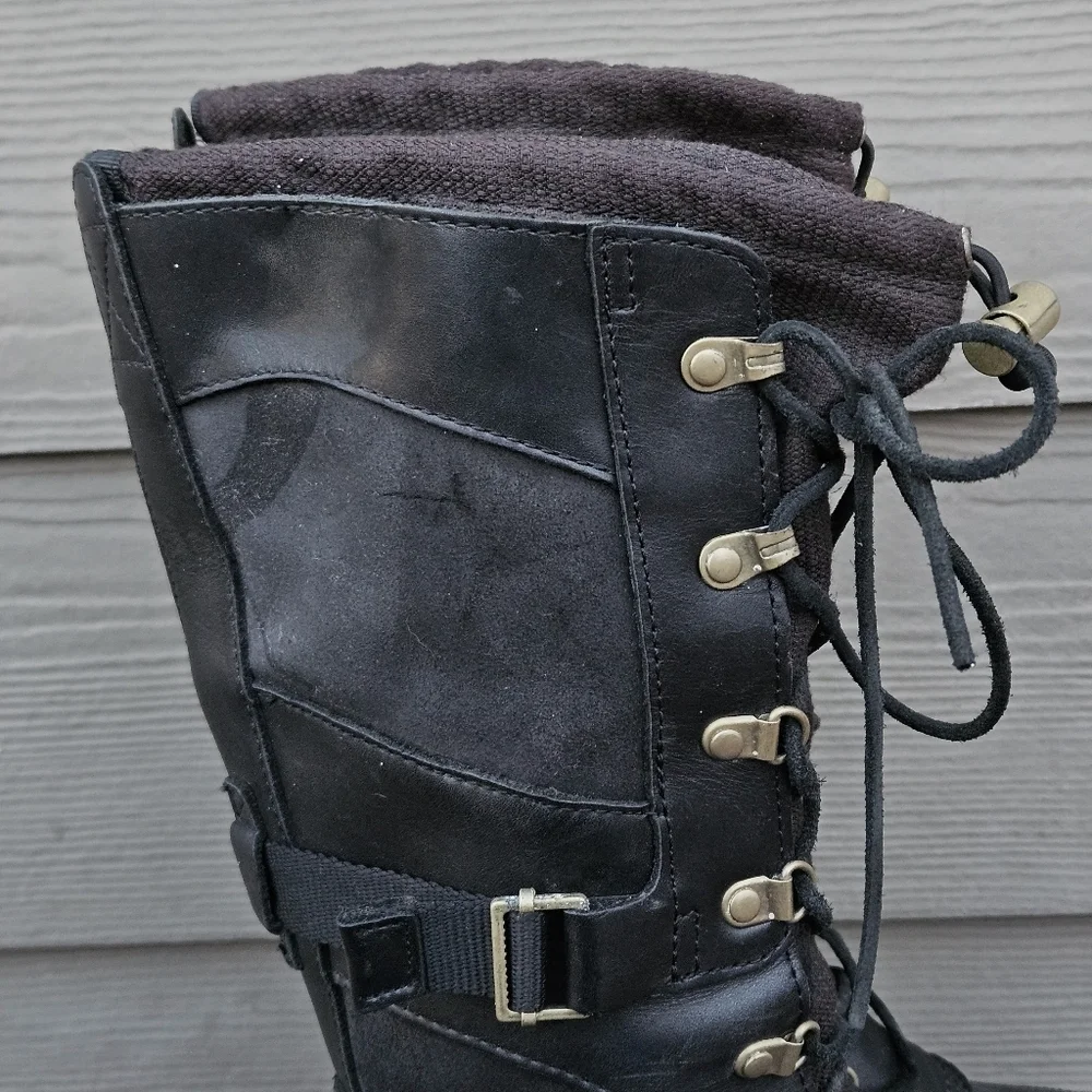 Sorel Black Leather Conquest Carly Boots Womens Size 8 Rubber Tall Waterproof
